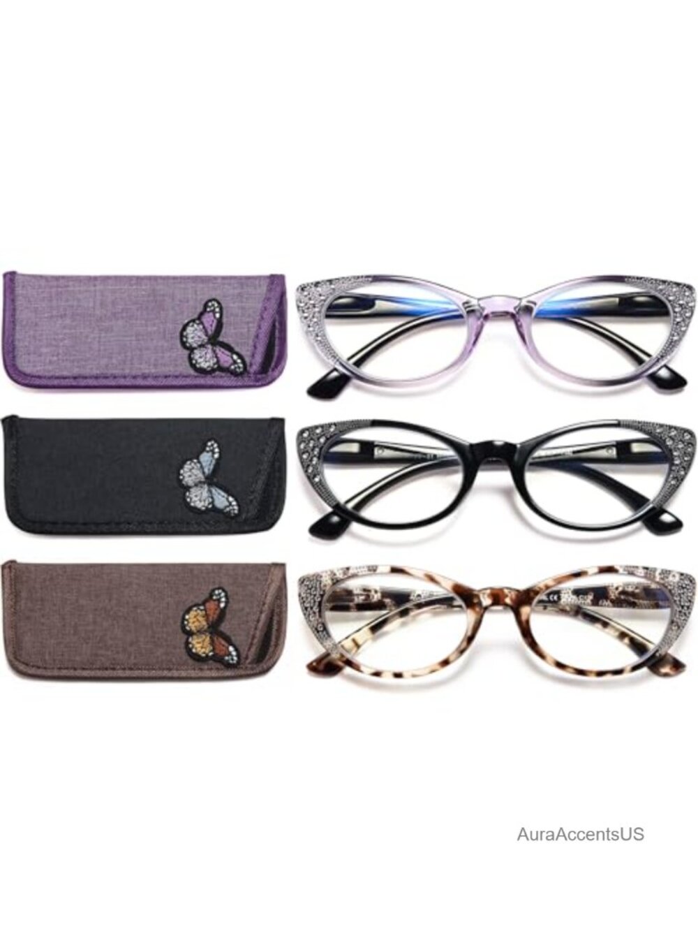 Cat Eye Reading Glasses 3-Pack Blue Light Blocking Readers 1.50